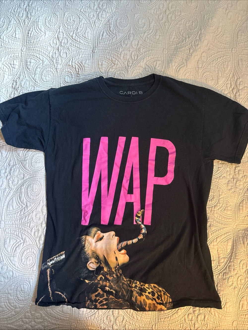Cardi B Black Short Sleeve Tee with Pink WAP Graphic